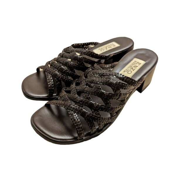 Vintage Enzo Angiolini Brown Leather Strappy Slip On Shoes Mules Sandals 7.5 - Picture 1 of 8